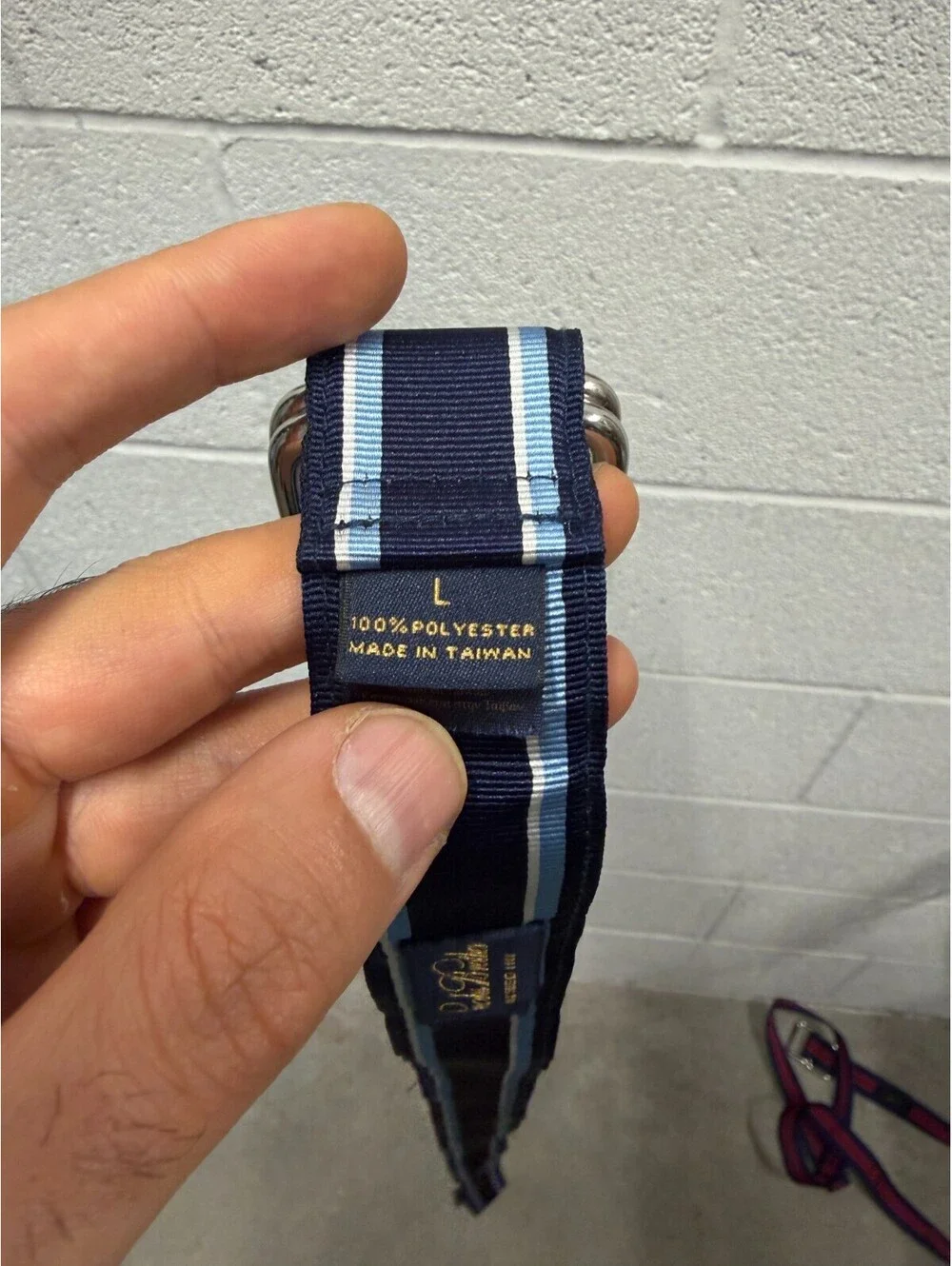 Brooks Brothers Ribbon Belt Mens L Blue White Navy Repp Stripe Grosgrain Casual